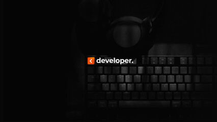 Developer: 8K Black Desktop Wallpaper for Coders, Software Developers, Web and App Developers - High Resolution Background for Tech Professionals with Keyboard Backdrop.