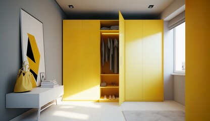 Wall Mural - beautiful yellow wardrobe with large windows in a loft apartment