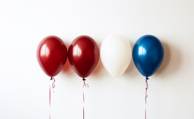 Wall Mural - metallic four American Tricolor Balloons red white blue on white wall. america independece day, election concept