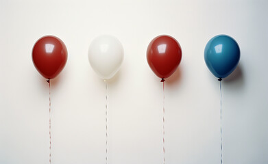 Wall Mural - four American Tricolor Balloons red white blue on white wall. america independece day, election concept