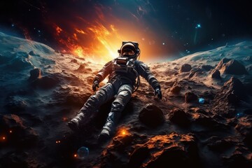 Wall Mural - astronaut exploring other worlds in outer space