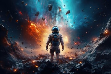 Wall Mural - astronaut exploring other worlds in outer space