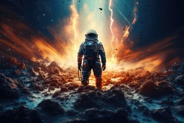 Wall Mural - astronaut exploring other worlds in outer space