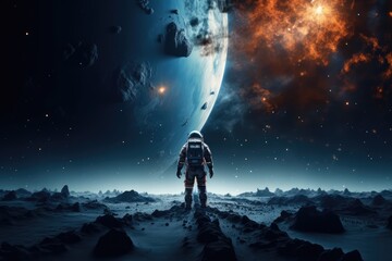 Canvas Print - Astronaut  exploring other worlds in outer space