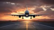 © WS Studio 1985 - Airplane taking off from the airport, front view with generative ai