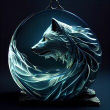 AI Generated Illustration Of A Majestic Icy Blue Wolf Head, Designed With Intricate Detail