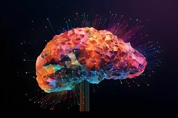 AI generated illustration of a conceptual image of a human brain composed of dots and lines