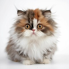 Wall Mural - Adorable Persian kitten isolated on a white background. AI-generated.