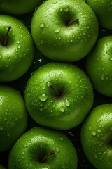 Wall Mural - AI generated illustration of a selection of green apples covered with water droplets