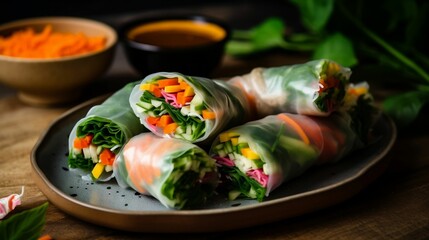 Sticker - AI generated illustration of gourmet delicious vegetable rolls