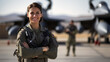 Female jet Pilot, portrait, smiling, jetfighter, confident