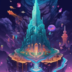 Poster - fantasy wizard mage tower castle palace - by generative ai