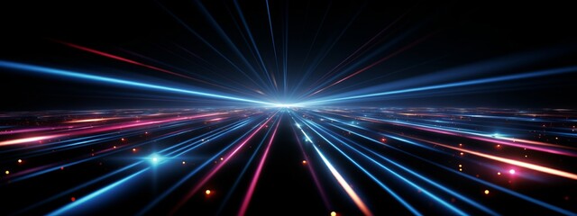 Poster - Abstract speed glowing light background banner illustration - Speedy motion blur creating flashy pattern of straight lines, laser beams lasershow for web banner and wallpaper design (Generative Ai)