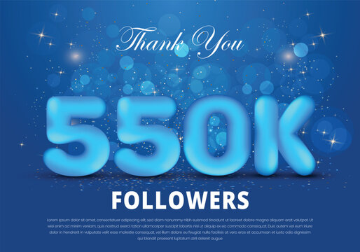 550k followers celebration social media template with 3d letter and spark light on blue background