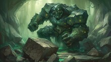 Green Stone Creature. Green Monster In Cave. Generative AI