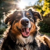 Fototapeta  - happy dog in the garden sun