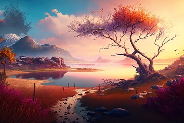 Wall Mural - Breathtaking fantasy landscape. Beach. Generative AI