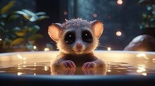 Cute Lemur Character Relaxing In Spa. Cute Animal Character. Generative AI