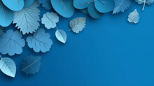 Autumn Sale Blue Background With Paper Cut Leaf.