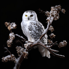 Wall Mural - snowy owl on branch