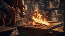 A Close-up Of A Blacksmith Forging A Piece Of Metal, Showcasing The Skill And Dedication Of Laborers Generative AI