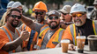 A group of construction workers taking a break and sharing camaraderie, celebrating their hard work and accomplishments Generative AI