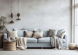 Fototapeta  -  blank wall coastal beach  style interior mockup living room with sofa and details