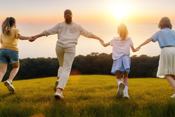 Poster - Happy family at sunset