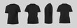 Mockup of men's black t-shirt 3D rendering, front, side view, clothing presentation for commerce, advertising. Set