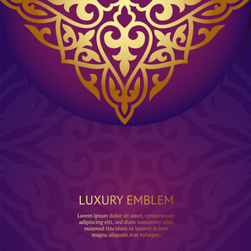 Gold and violet Indian background. Luxury pattern template. Vector abstract design elements. Great for invitation and greeting cards, packaging, flyer, wallpaper or any desired idea. Asian ornament