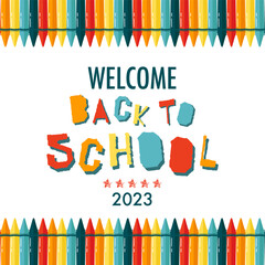 Back to school banner concept. Modern illustration of colorful crayon pencils frame and text. Student, pupil. Trendy vector illustration for card, web banner design.