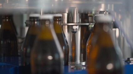 Technological line for bottling of beer in brewery.