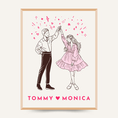 Wall Mural - Dancing couple illustration line art style