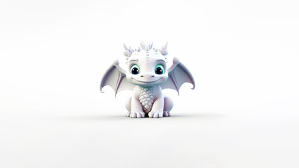 little white dragon isolated on white background, generative ai