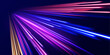 © ANATOLII - Neon stripes in the form of drill, turns and swirl. Illustration of high speed concept. High-speed light trails effect. Futuristic dynamic motion technology.