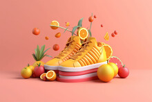 Various Fruits And A Pair Of Shoes Rendering Minimal Background
