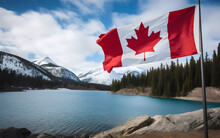 Canadian Flag On The Blue Sky