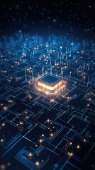 Wall Mural - abstract technology background of a quantum computing system with processor and electronic circuit. 