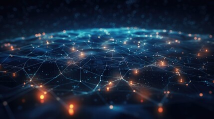 Wall Mural - abstract technology background of a quantum computing system with a cyber network grid and connected
