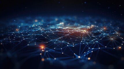Wall Mural - abstract technology background of a quantum computing system with a cyber network grid and connected