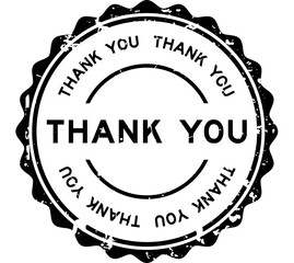 grunge black thank you word round rubber seal stamp on white background