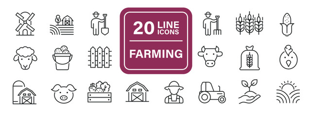 farming line icons. editable stroke. for website marketing design, logo, app, template, ui, etc. vec