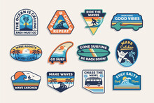 Set Of Vector Surfing Theme Badge. Perfect T-shirt Prints, Posters, And Other Uses.