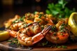 Scampi alla Griglia with perfectly grilled shrimp, a lemon wedge, and a sprinkle of parsley