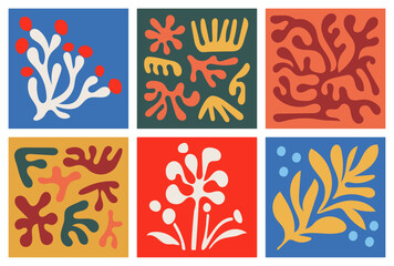 Colorful organic forms. Hand drawn simple shapes. Flat vector shapes collection influenced by Naive art and Matisse's cut-paper works. Abstract backgrounds with floral elements.