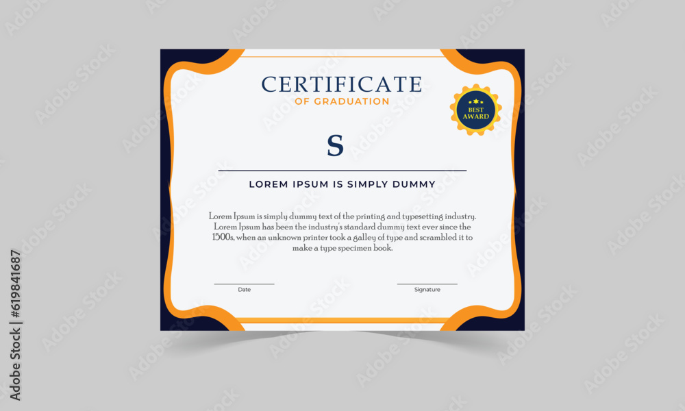 Navy blue and gold certificate of achievement template with gold badge ...