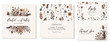 Templates for square wedding invitations with an autumn bouquet. Brown, gold branches and leaves, pampas grass, dry grass. Boho and rustic wedding. Vector