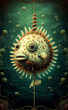 fugu fish in the style of optical illusion painting