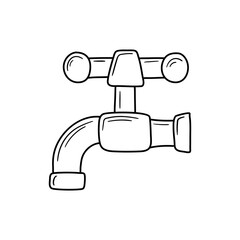 Vector illustration of  water tap or faucet on white background. Hand drawn doodle.