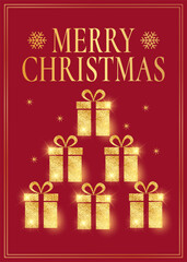 Wall Mural - Merry Christmas and Happy New Year greeting card with golden gift boxes. Vector illustration